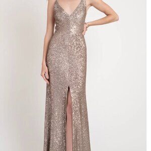 Jenny Yoo Champagne Sequin Gown Size 6 Dress Wedding Prom Formal